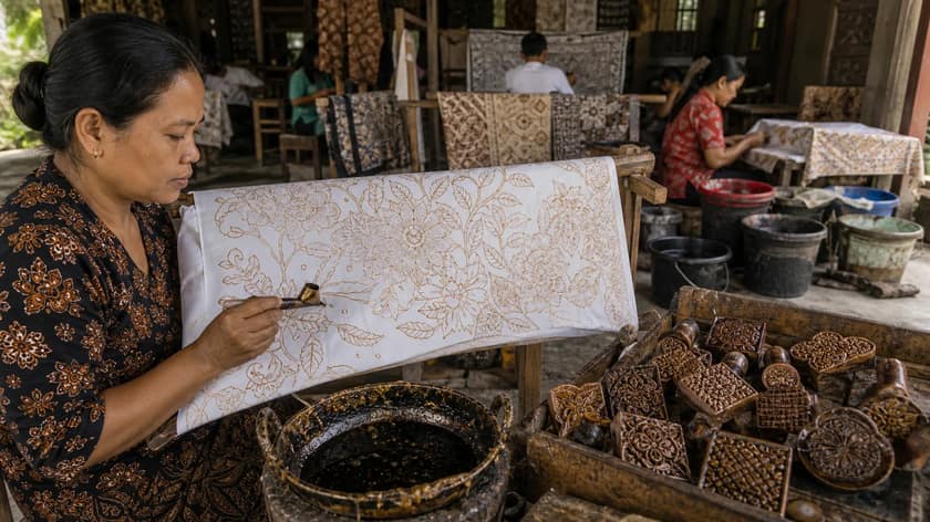 Folded patterned textiles in Yogyakarta