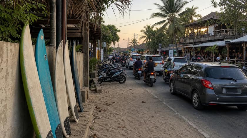 Coastal road and beach area in Bali