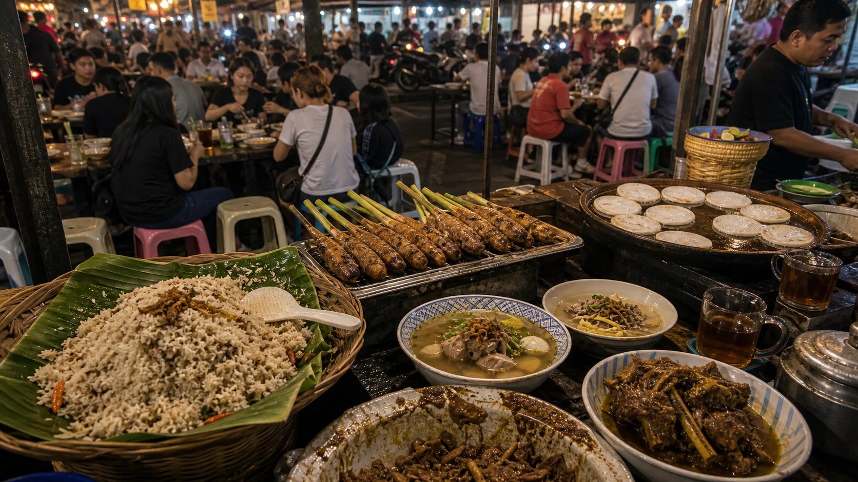 Indonesian food served at a table