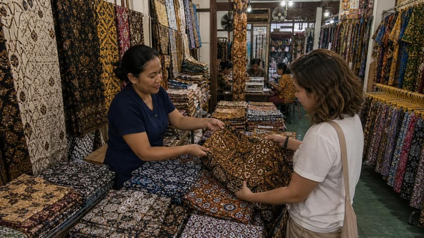 Batik textiles in a Central Java shopping setting