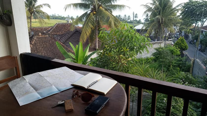 Bali scenery with palms and hills