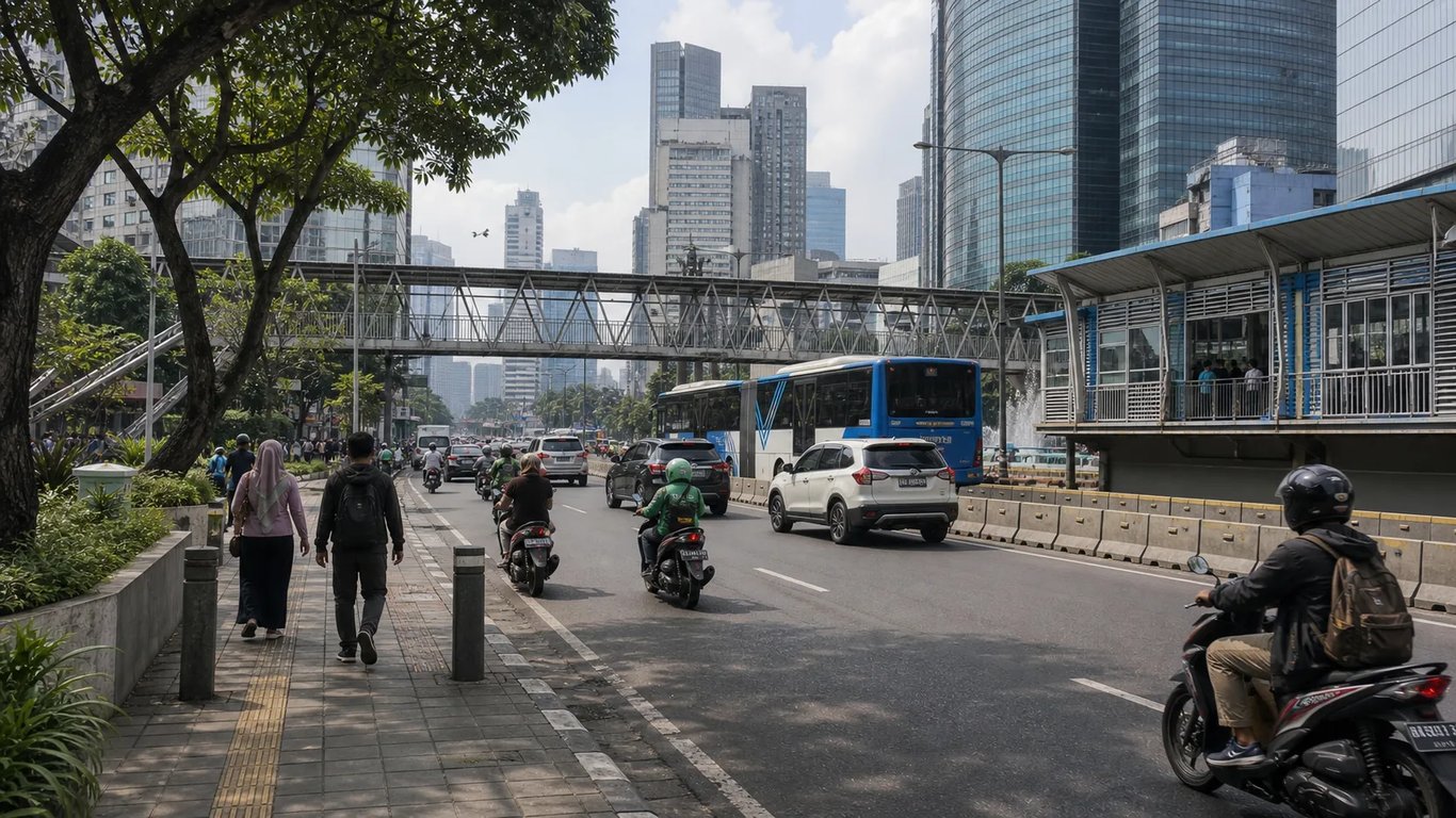 Jakarta skyline and traffic