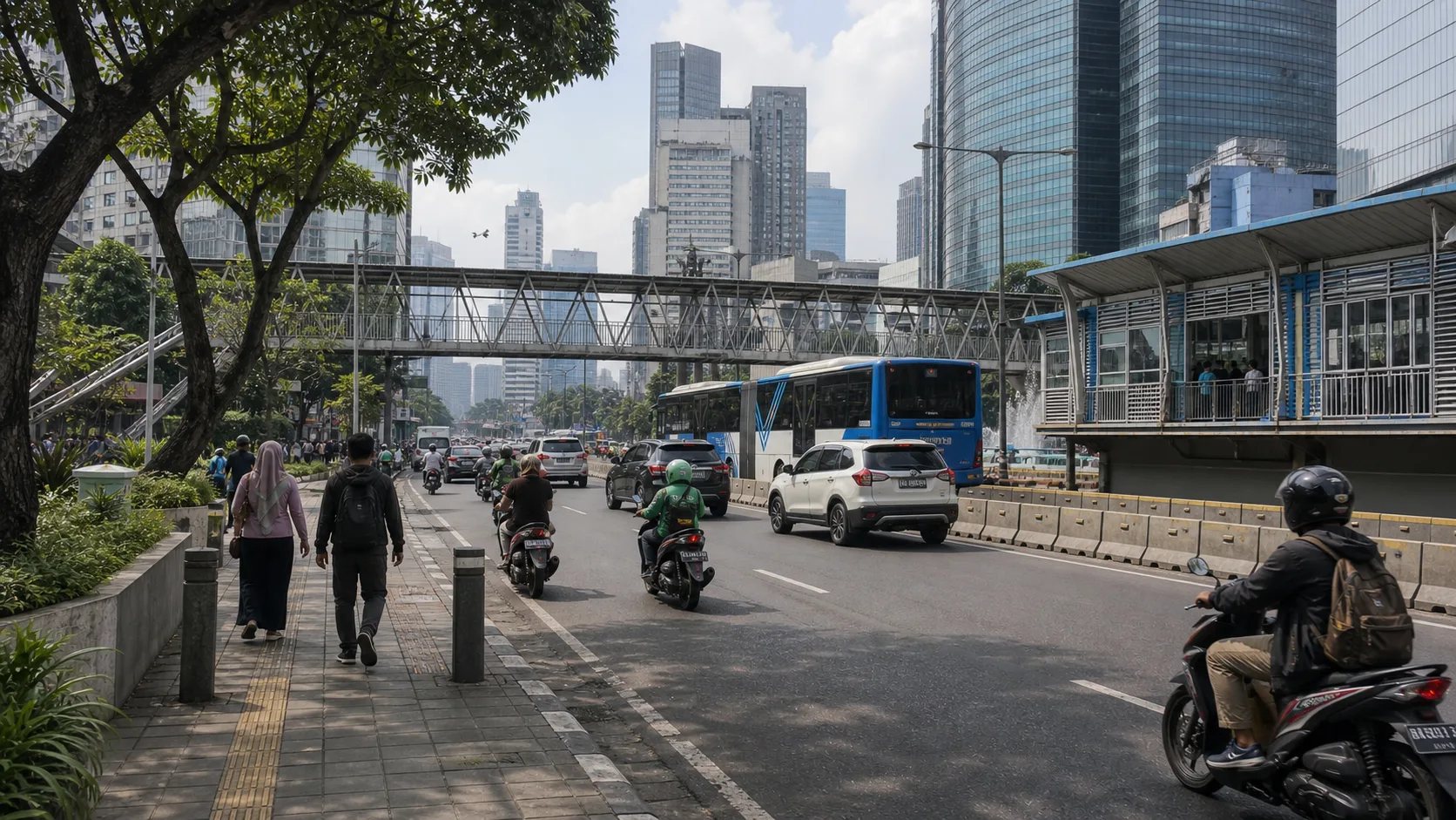 Jakarta skyline and traffic