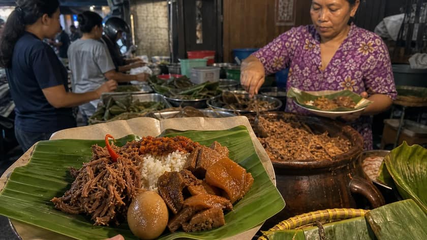 Traditional Indonesian food served with rice