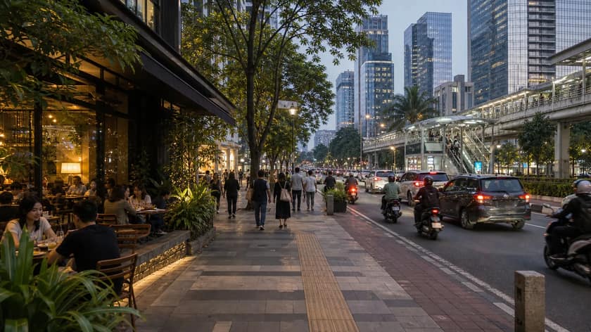 Jakarta skyline and city traffic