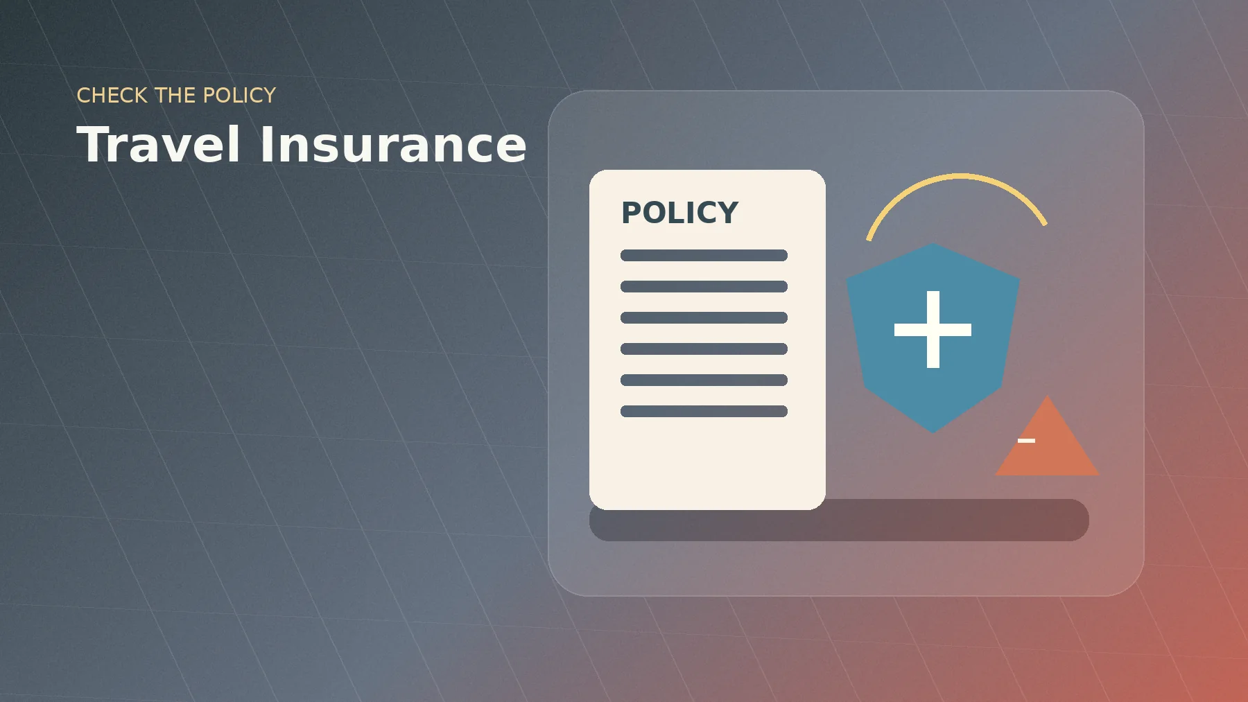 Illustrated Indonesia travel insurance hero with policy document, medical shield and travel risk symbols