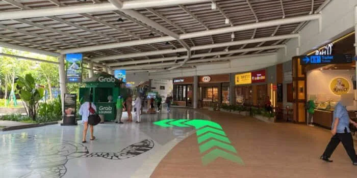 Grab official DPS image showing the route from the Grab booth toward Bank Mandiri.