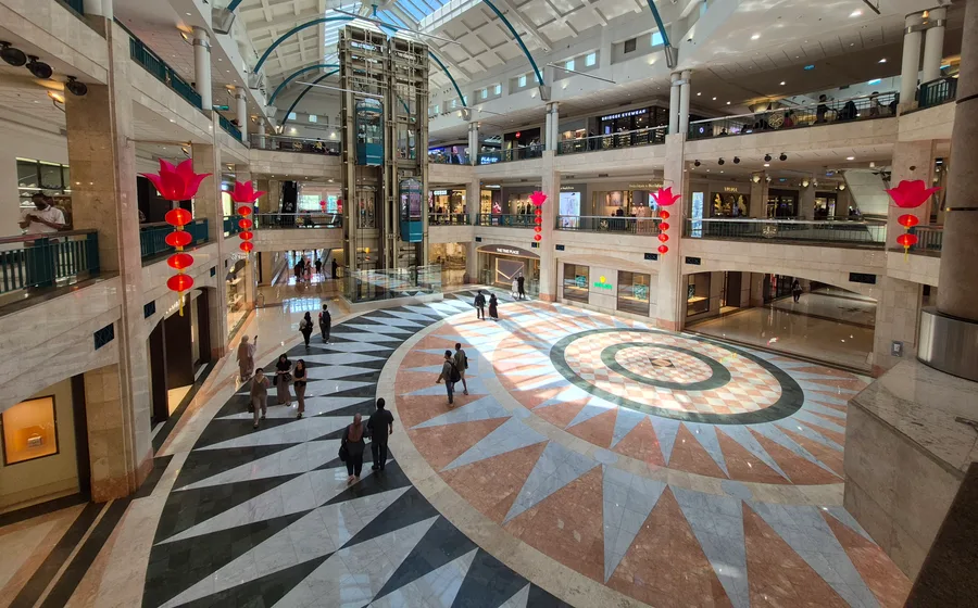 Interior atrium inside Plaza Senayan mall in Jakarta.