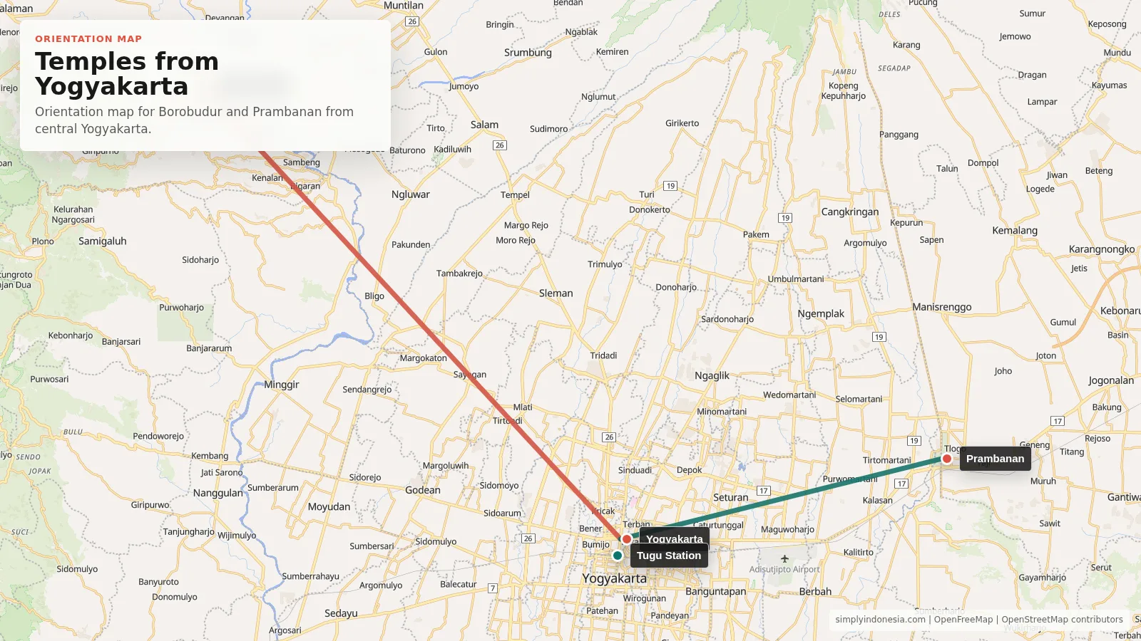 Orientation map showing Borobudur and Prambanan from central Yogyakarta.